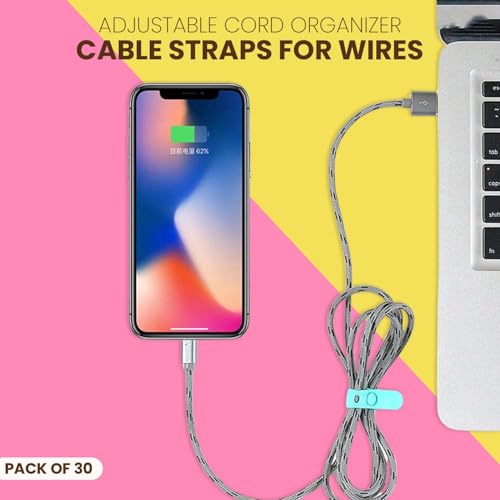 Homeaura Adjustable Cord Organizer 30Pcs | Reusable Cable Ties and Cord Straps for Wire Management for Home Office Electronics Accessories Organizing (6 Colors) - Image 2