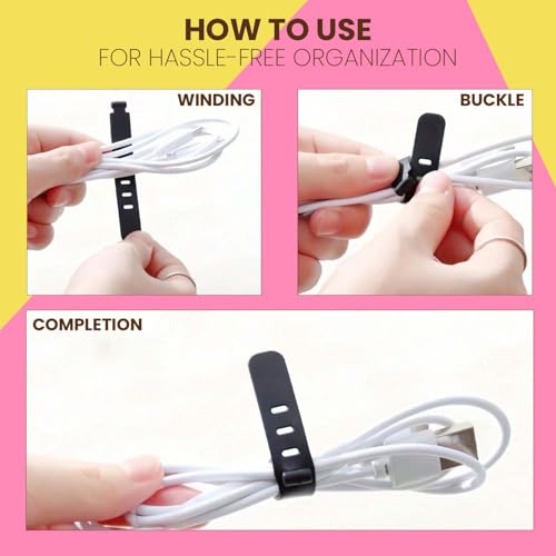 Homeaura Adjustable Cord Organizer 30Pcs | Reusable Cable Ties and Cord Straps for Wire Management for Home Office Electronics Accessories Organizing (6 Colors) - Image 3