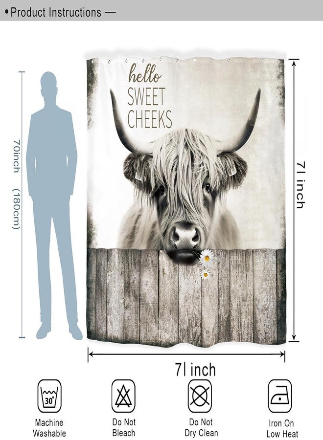 Miyotaa Highland Cow Bull Shower Curtain Set 60Wx71H Inches Sweet Cheeks Funny Farmhouse Western Rustic Farm Country Animal Polyester Waterproof Cloth Bathroom Curtain with 12 Hooks - Image 3