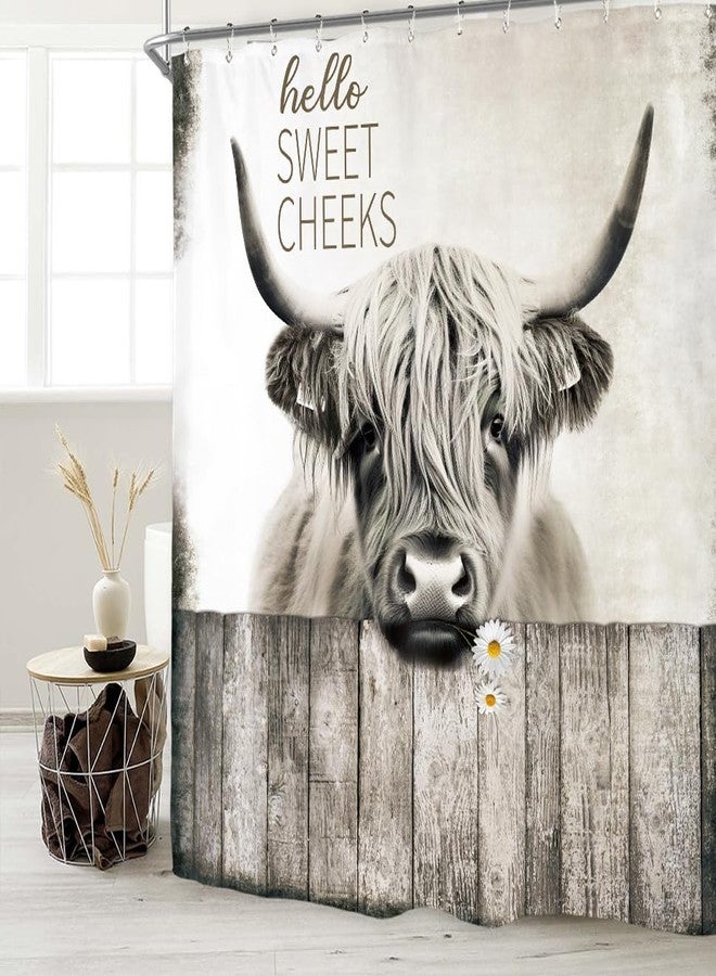 Miyotaa Highland Cow Bull Shower Curtain Set 60Wx71H Inches Sweet Cheeks Funny Farmhouse Western Rustic Farm Country Animal Polyester Waterproof Cloth Bathroom Curtain with 12 Hooks - Image 2