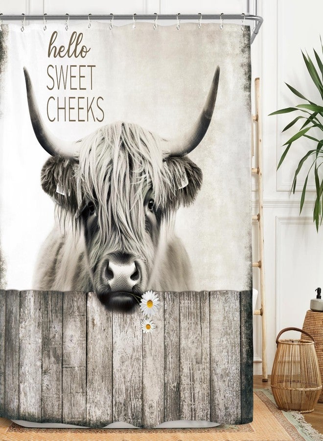 Miyotaa Highland Cow Bull Shower Curtain Set 60Wx71H Inches Sweet Cheeks Funny Farmhouse Western Rustic Farm Country Animal Polyester Waterproof Cloth Bathroom Curtain with 12 Hooks - Image 5