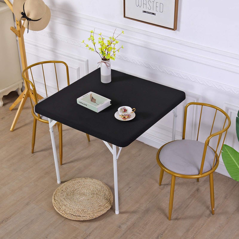 JISEN Cocktail Square Table Top Cover Spandex Fitted Stretchable Tablecloth Topper Cap 34x34 Inch EBlack