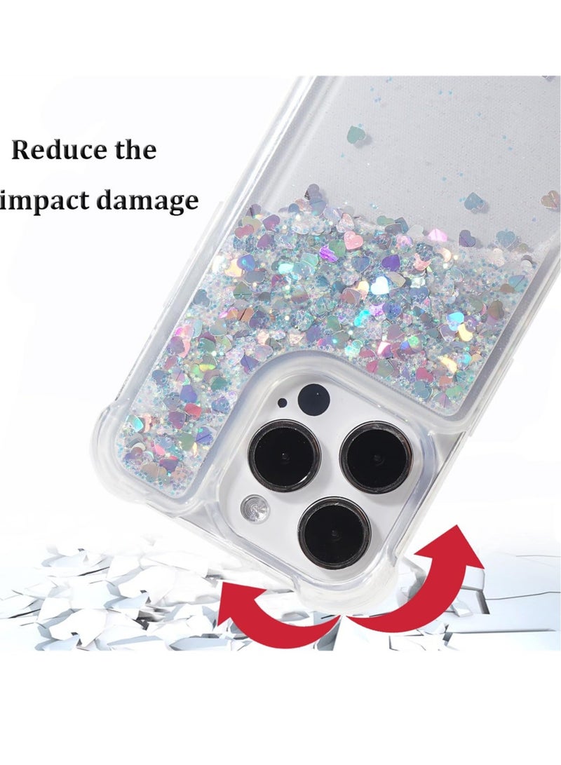 Captaintech Glitter Case for iPhone 15 Pro Max, Clear Soft TPU Rubber Bumper, Bling Girly Women Cute Liquid Holiday Case, Silver, 6.7 inch - Image 3