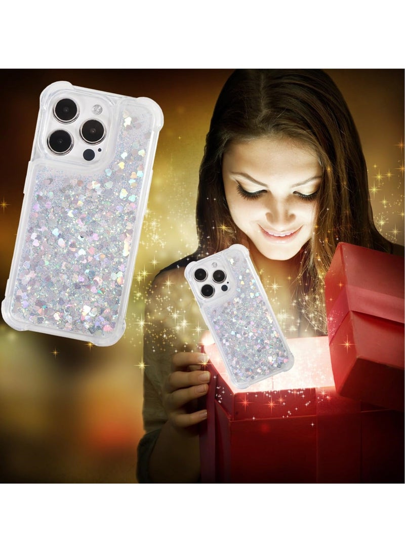 Captaintech Glitter Case for iPhone 15 Pro Max, Clear Soft TPU Rubber Bumper, Bling Girly Women Cute Liquid Holiday Case, Silver, 6.7 inch - Image 5