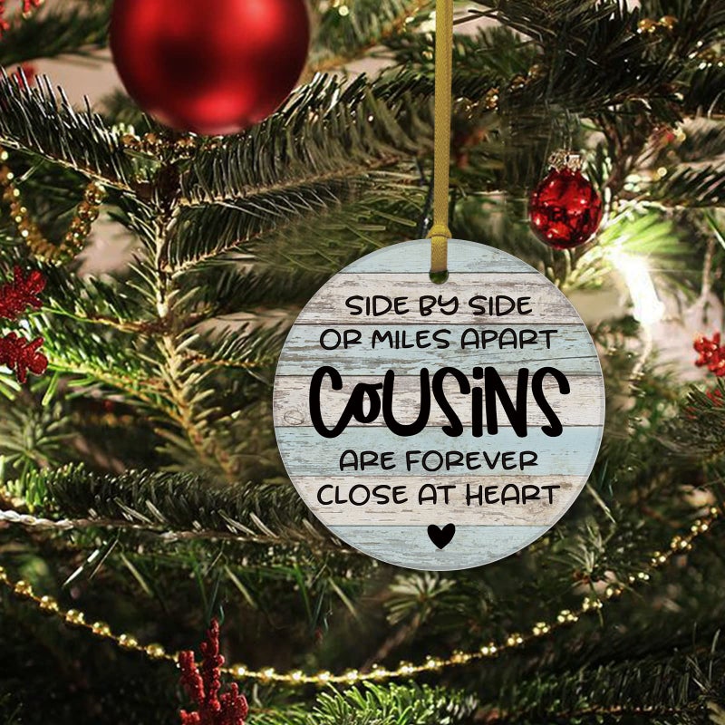 REWIDPARTY Best Gifts for Cousin Christmas Ornament Keepsake Sign Round Plaque Graduation Gifts for Cousin Birthday Thanksgiving Ornament 3"" Circle Ceramic Ornament with Gold Ribbon & Gift Box - Image 4