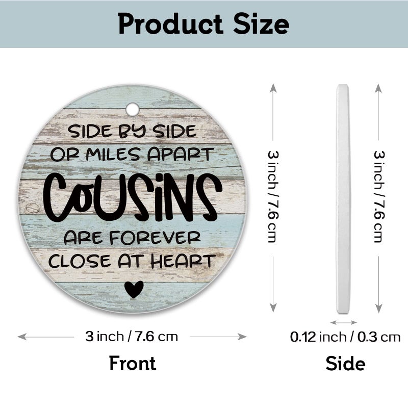 REWIDPARTY Best Gifts for Cousin Christmas Ornament Keepsake Sign Round Plaque Graduation Gifts for Cousin Birthday Thanksgiving Ornament 3"" Circle Ceramic Ornament with Gold Ribbon & Gift Box - Image 3