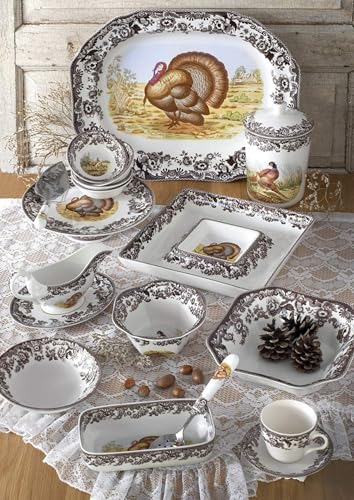 Spode طبق سبود وودلاند الدائري - 12" صينية تقديم من البورسلين الفاخر مع حدود الزهور البريطانية، تصميم عيد الشكر الريفي - آمن للاستخدام في الميكروويف، غسالة الصحون، الفريزر والفرن الدافئ - صنع في إنجلترا - Image 4