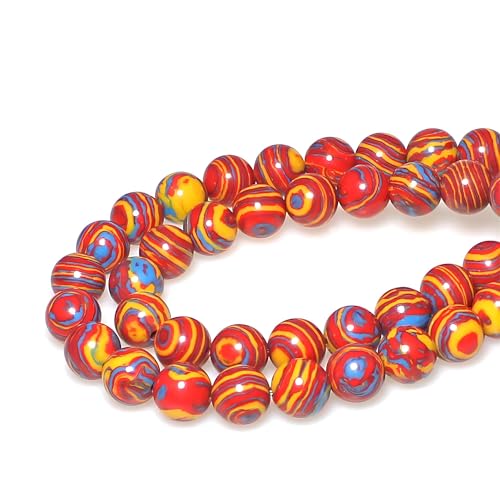 MJDCB Synthesis Colour Malachite Beads Beautiful Fashion Round Stone Beads for DIY Jewelry Making 15" (12mm, Blue - red - Yellow) - Image 3