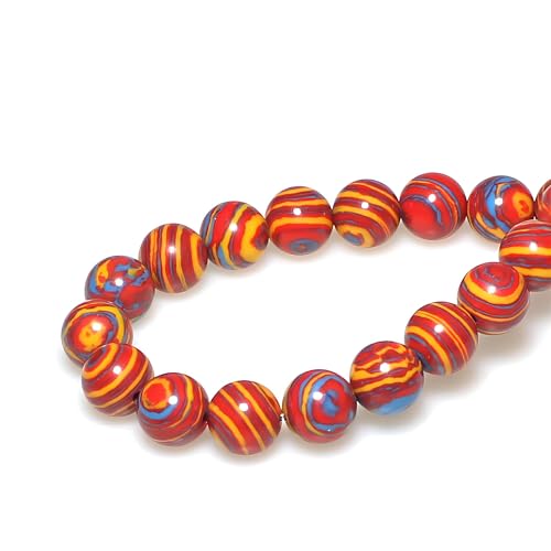 MJDCB Synthesis Colour Malachite Beads Beautiful Fashion Round Stone Beads for DIY Jewelry Making 15" (12mm, Blue - red - Yellow) - Image 2