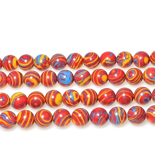 MJDCB Synthesis Colour Malachite Beads Beautiful Fashion Round Stone Beads for DIY Jewelry Making 15" (12mm, Blue - red - Yellow) - Image 4