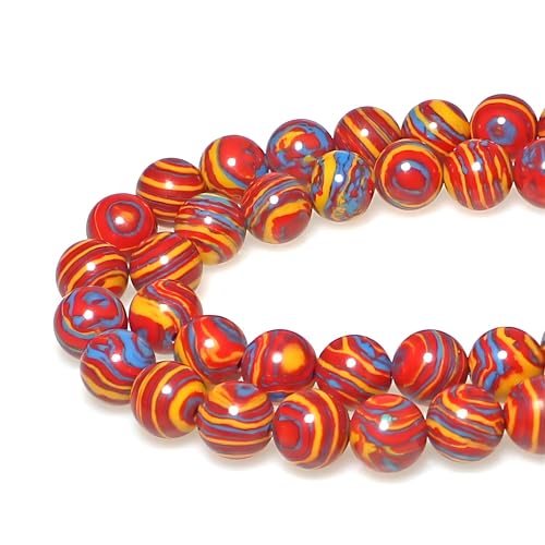 MJDCB Synthesis Colour Malachite Beads Beautiful Fashion Round Stone Beads for DIY Jewelry Making 15" (12mm, Blue - red - Yellow) - Image 1