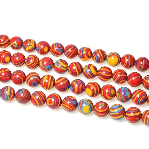 MJDCB Synthesis Colour Malachite Beads Beautiful Fashion Round Stone Beads for DIY Jewelry Making 15" (12mm, Blue - red - Yellow) - Image 5
