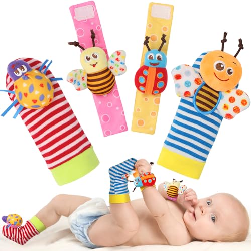 Bloobloomax Wrist Rattle Socks and Foot Finder Set, Infant Girl Boy Toys for Babies 0-36 Months, Newborn Hand & Foot Toys for 0 to 3 Years, Baby Shower Gifts Set with Wrist Rattle Socks (Dark Blue) - Image 1