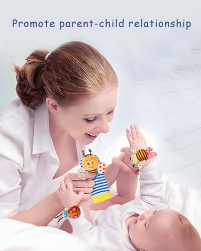 Bloobloomax Wrist Rattle Socks and Foot Finder Set, Infant Girl Boy Toys for Babies 0-36 Months, Newborn Hand & Foot Toys for 0 to 3 Years, Baby Shower Gifts Set with Wrist Rattle Socks (Dark Blue) - Image 3