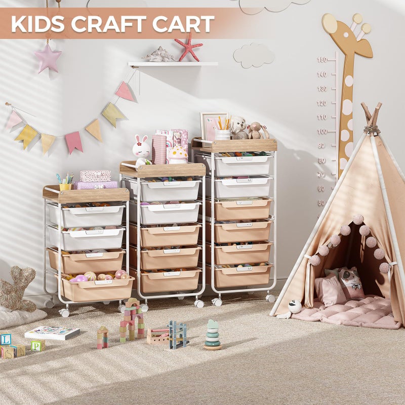 SYKIARIOL Rolling Storage Utility Cart With 4 Drawers,Kids Craft Art Cart,Makeup Organizer And Storage with Wooden Tabletop,Pearl - Image 5
