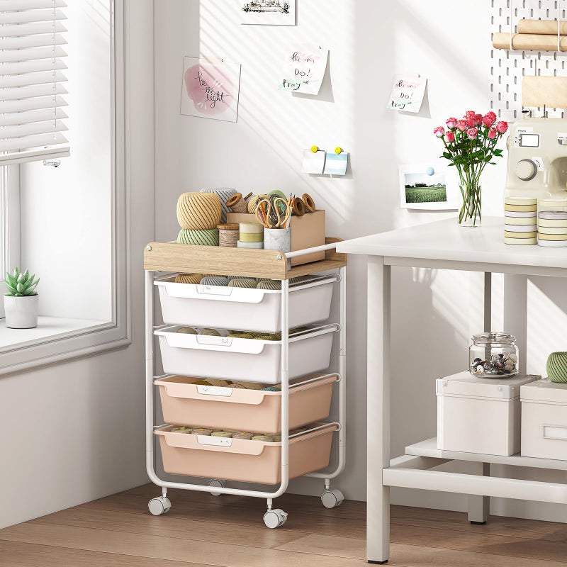 SYKIARIOL Rolling Storage Utility Cart With 4 Drawers,Kids Craft Art Cart,Makeup Organizer And Storage with Wooden Tabletop,Pearl - Image 4