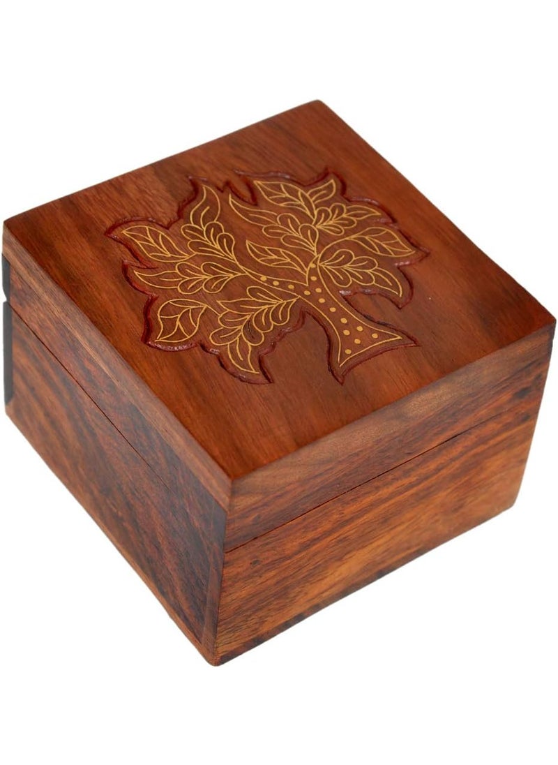 Hashcart Hashcart Tree of Life Wooden Urn  Sheesham Wood Keepsake Urn  Handmade Brass Inlay Design  Solid Natural Rosewood  - Image 1