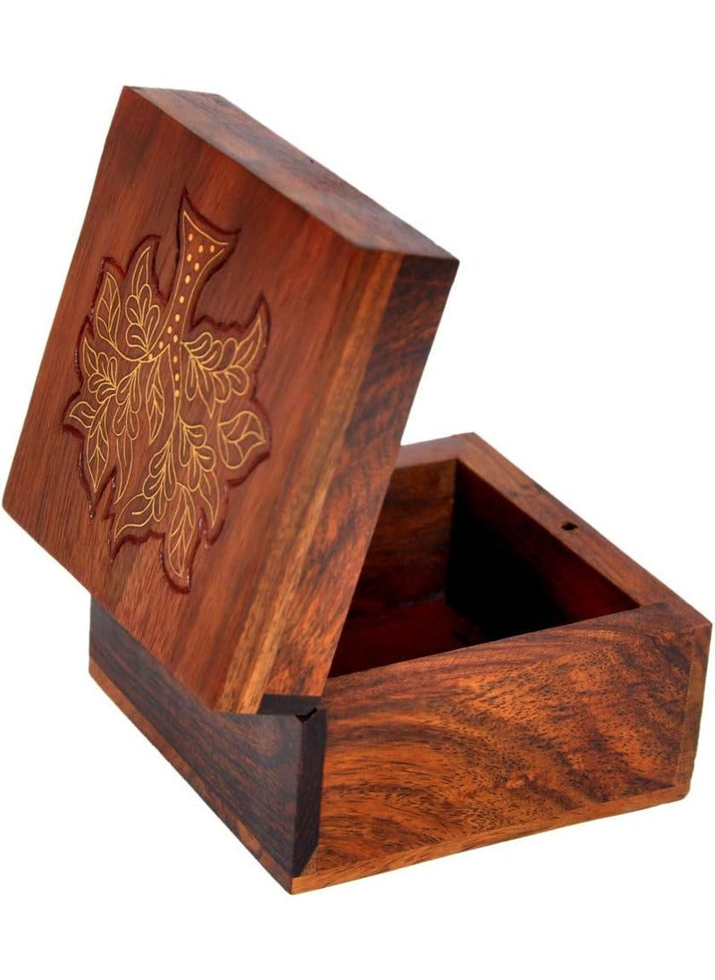 Hashcart Hashcart Tree of Life Wooden Urn  Sheesham Wood Keepsake Urn  Handmade Brass Inlay Design  Solid Natural Rosewood  - Image 2