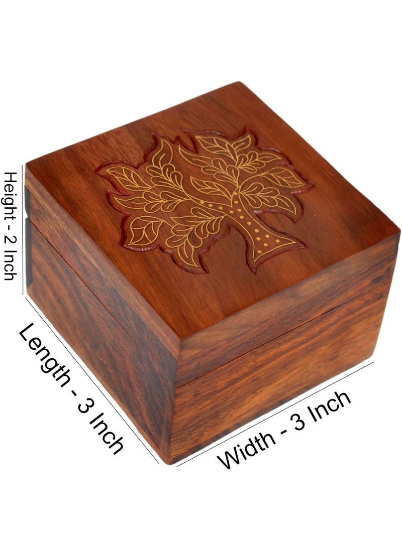 Hashcart Hashcart Tree of Life Wooden Urn  Sheesham Wood Keepsake Urn  Handmade Brass Inlay Design  Solid Natural Rosewood  - Image 4