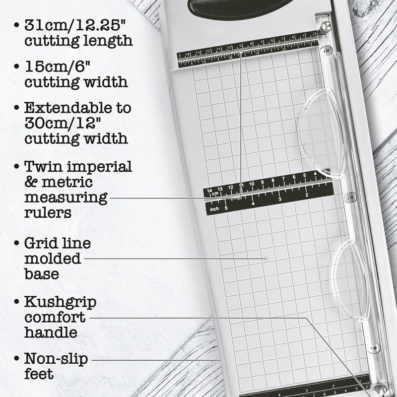 TONIC STUDIOS Tim Holtz Paper Cutter Tool - Maxi Guillotine Paper Trimmer for Scrapbooking, Vinyl, and Craft Paper - 12.25 Inch Cutting Length with Extendable Ruler and Grid Lines - Image 3