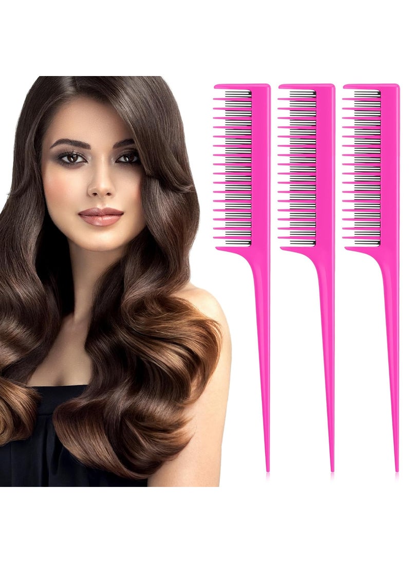 Leinuosen Leinuosen 3 Pcs Triple Teasing Comb Rat Tail Tool Tease Layers Pintail Comb for Women Back Root Teaser Adding Volume Structure StylingPink 