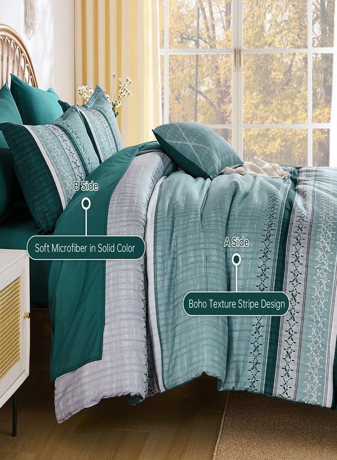 Dintszyayue Teal Queen Comforter Size Set, 7 Pieces Striped Texture Bed in a Bag Bedding Sets, Lightweight Soft Comforter and Sheet Set, All Season Microfiber Teen Boys Bedding Sets for Men Women - Image 4
