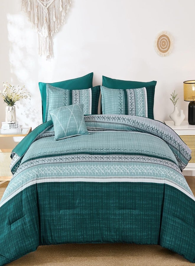 Dintszyayue Teal Queen Comforter Size Set, 7 Pieces Striped Texture Bed in a Bag Bedding Sets, Lightweight Soft Comforter and Sheet Set, All Season Microfiber Teen Boys Bedding Sets for Men Women - Image 2