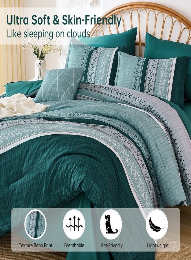 Dintszyayue Teal Queen Comforter Size Set, 7 Pieces Striped Texture Bed in a Bag Bedding Sets, Lightweight Soft Comforter and Sheet Set, All Season Microfiber Teen Boys Bedding Sets for Men Women - Image 5
