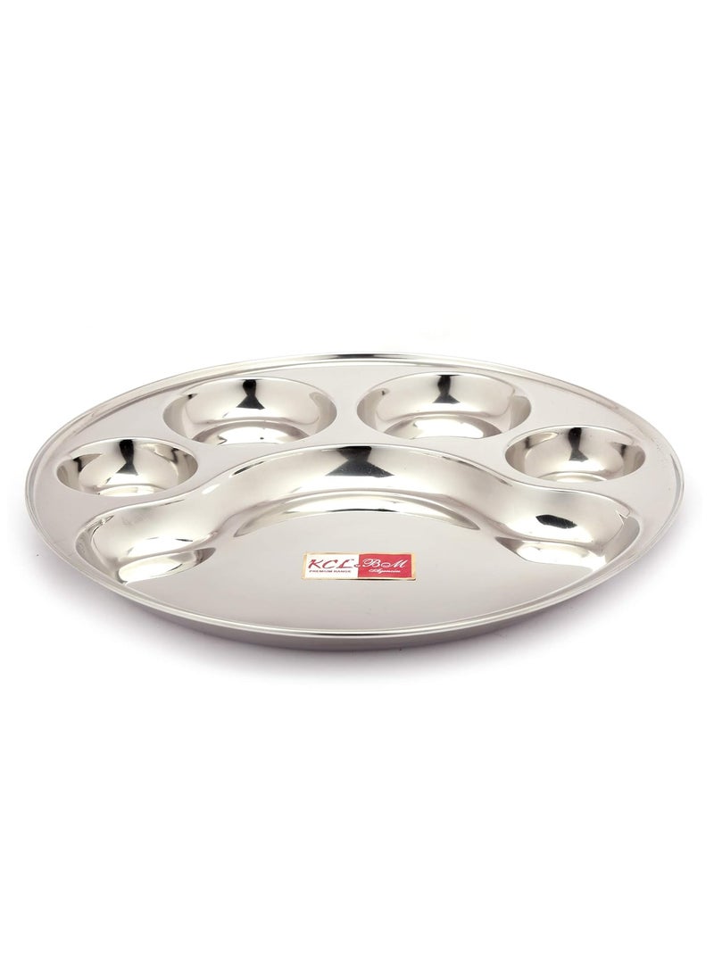 KCL KCL Stainless Steel Round Plates with 4 Compartments Mess Lunch Dinner Plates Bhojan Thali Round Steel Plates for Camping Outing Set of 2  - Image 3