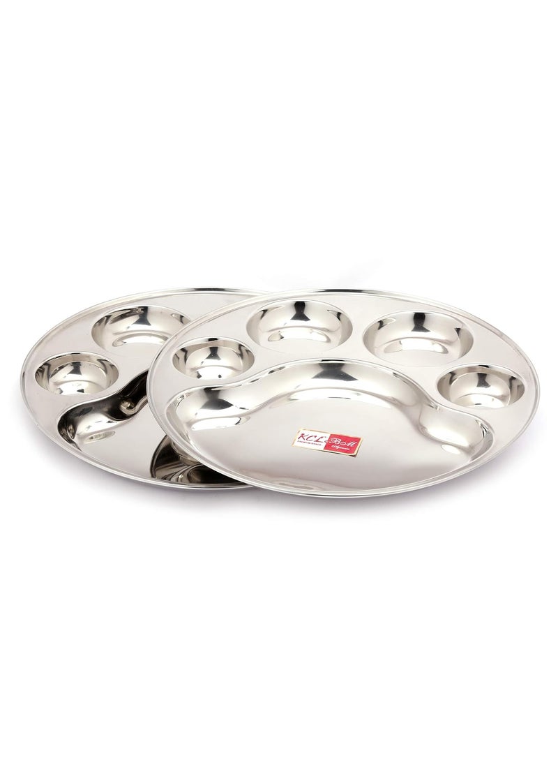 KCL KCL Stainless Steel Round Plates with 4 Compartments Mess Lunch Dinner Plates Bhojan Thali Round Steel Plates for Camping Outing Set of 2  - Image 2
