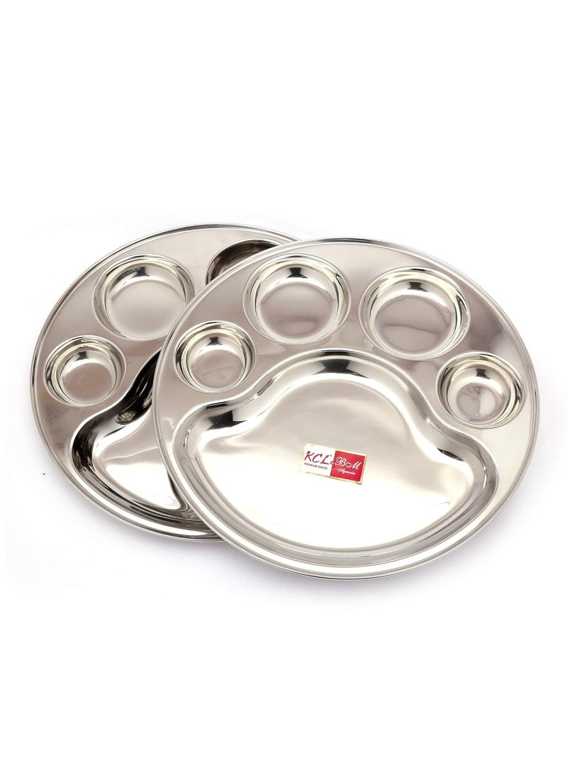 KCL KCL Stainless Steel Round Plates with 4 Compartments Mess Lunch Dinner Plates Bhojan Thali Round Steel Plates for Camping Outing Set of 2  - Image 1