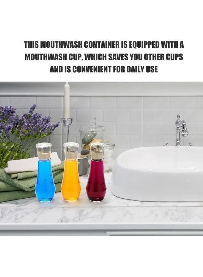 4 Pcs Glass Mouthwash Dispenser with Cup Lid, Refillable 8.8 oz Mouthwash Decanter, Small Clear Mouth Wash Container Bottle for Bathroom Countertop Travel  - Image 5