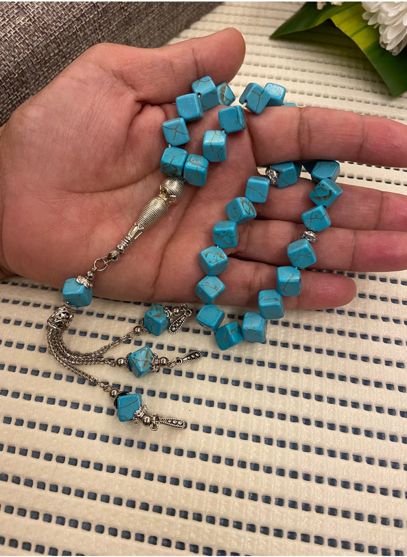 JewelryJo - Natural Turquoise Stone Prayer Beads For Men 33 Beads Size 10mm - Image 1