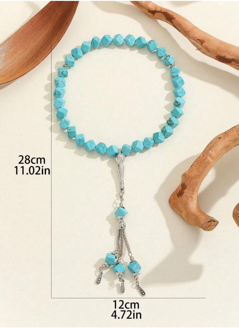 JewelryJo - Natural Turquoise Stone Prayer Beads For Men 33 Beads Size 10mm - Image 1