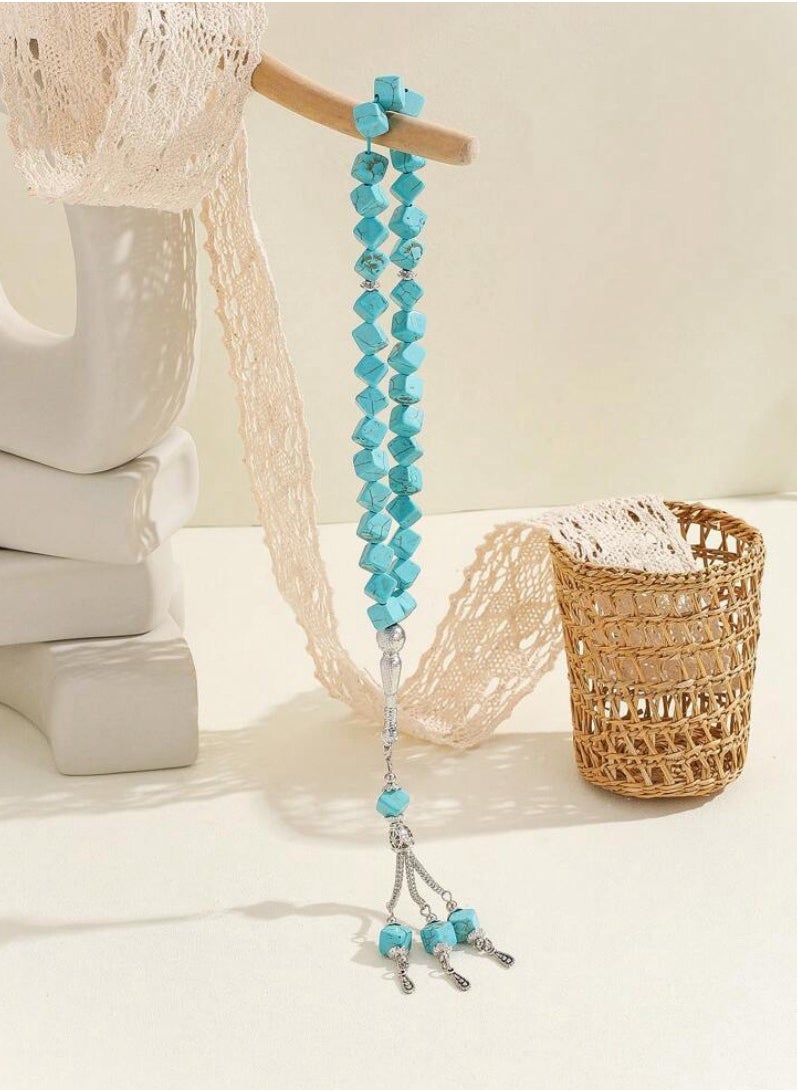 JewelryJo - Natural Turquoise Stone Prayer Beads For Men 33 Beads Size 10mm - Image 1