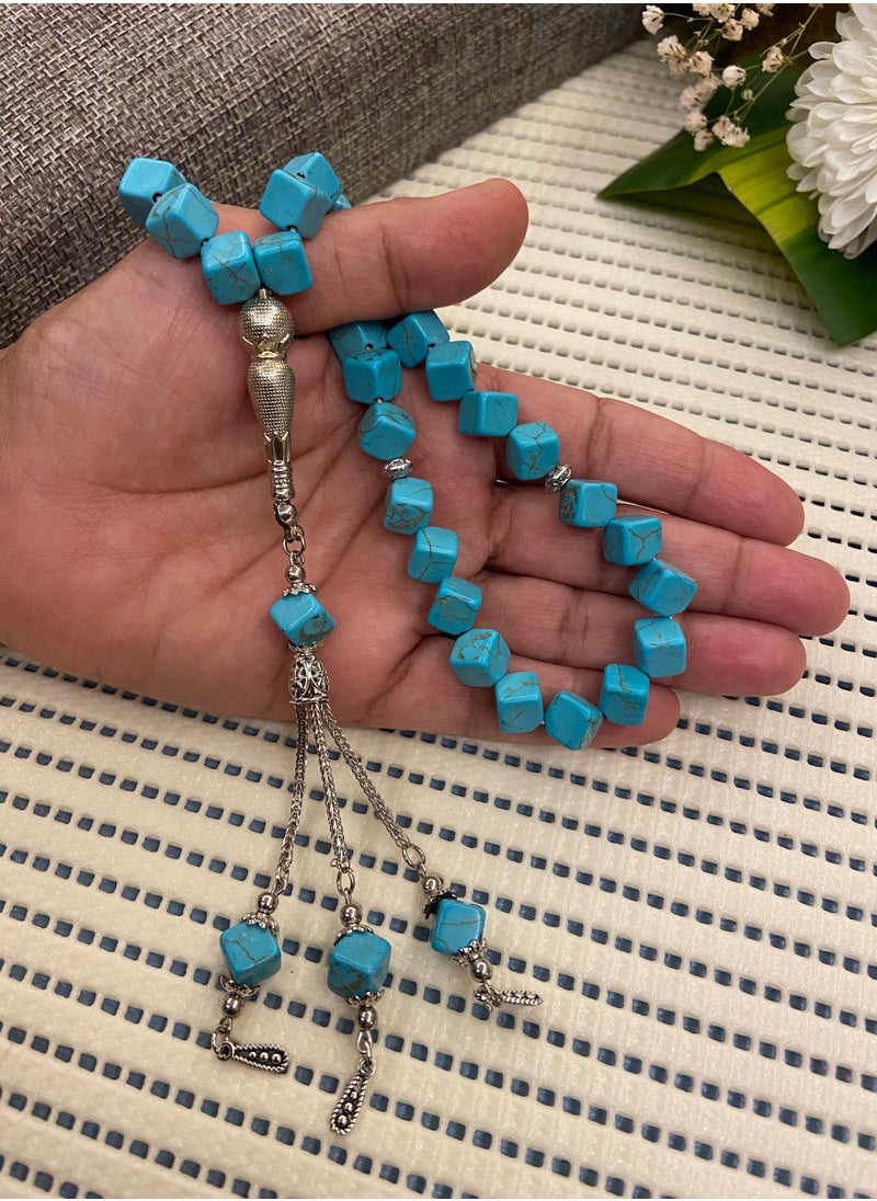 JewelryJo - Natural Turquoise Stone Prayer Beads For Men 33 Beads Size 10mm - Image 1