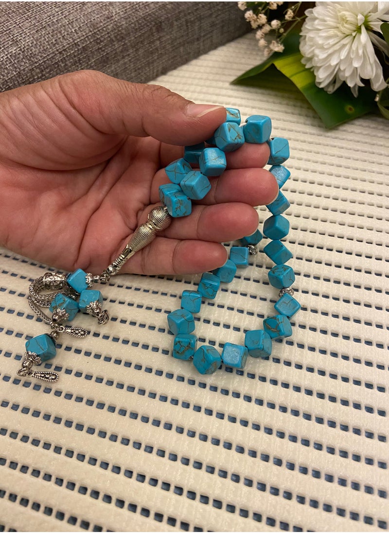 JewelryJo - Natural Turquoise Stone Prayer Beads For Men 33 Beads Size 10mm - Image 1