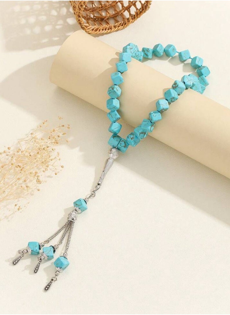 JewelryJo - Natural Turquoise Stone Prayer Beads For Men 33 Beads Size 10mm - Image 1