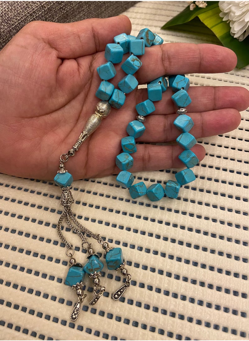 JewelryJo - Natural Turquoise Stone Prayer Beads For Men 33 Beads Size 10mm - Image 1