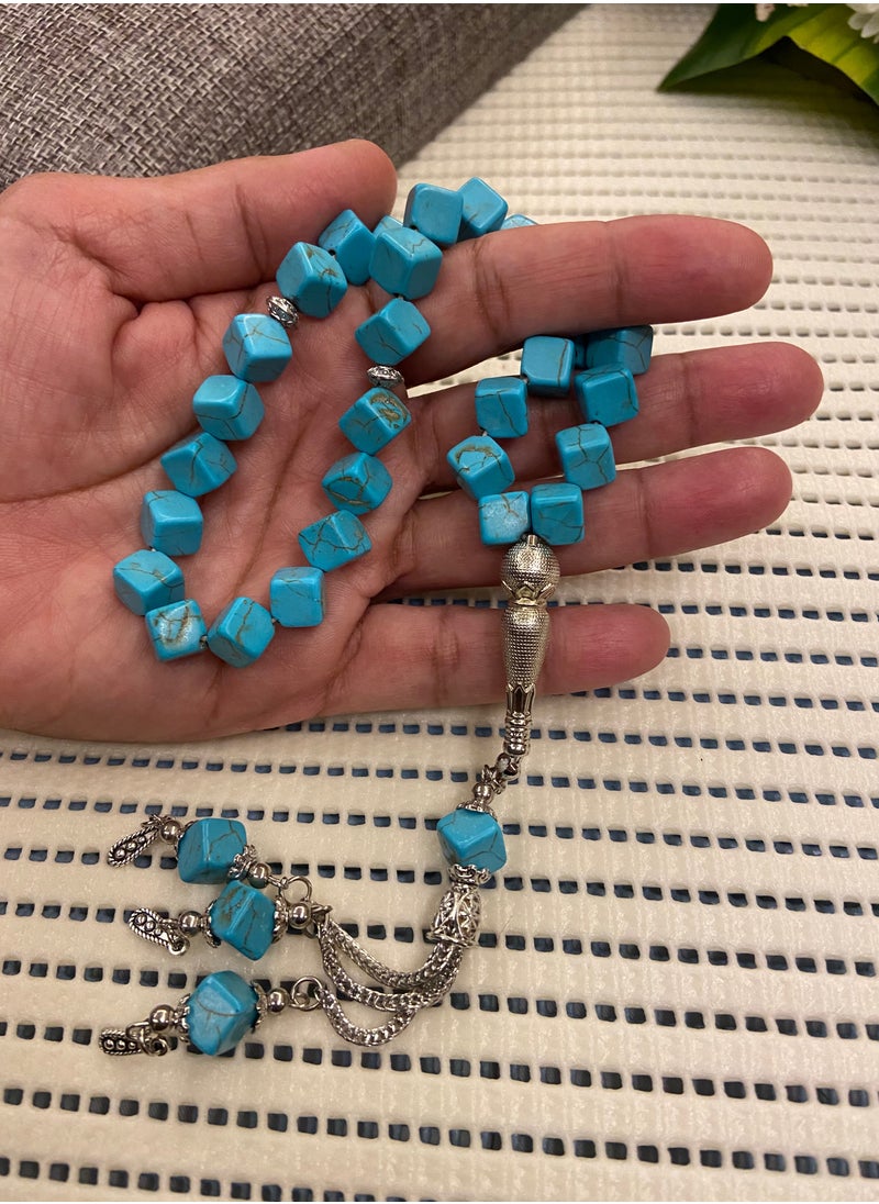 JewelryJo - Natural Turquoise Stone Prayer Beads For Men 33 Beads Size 10mm - Image 1