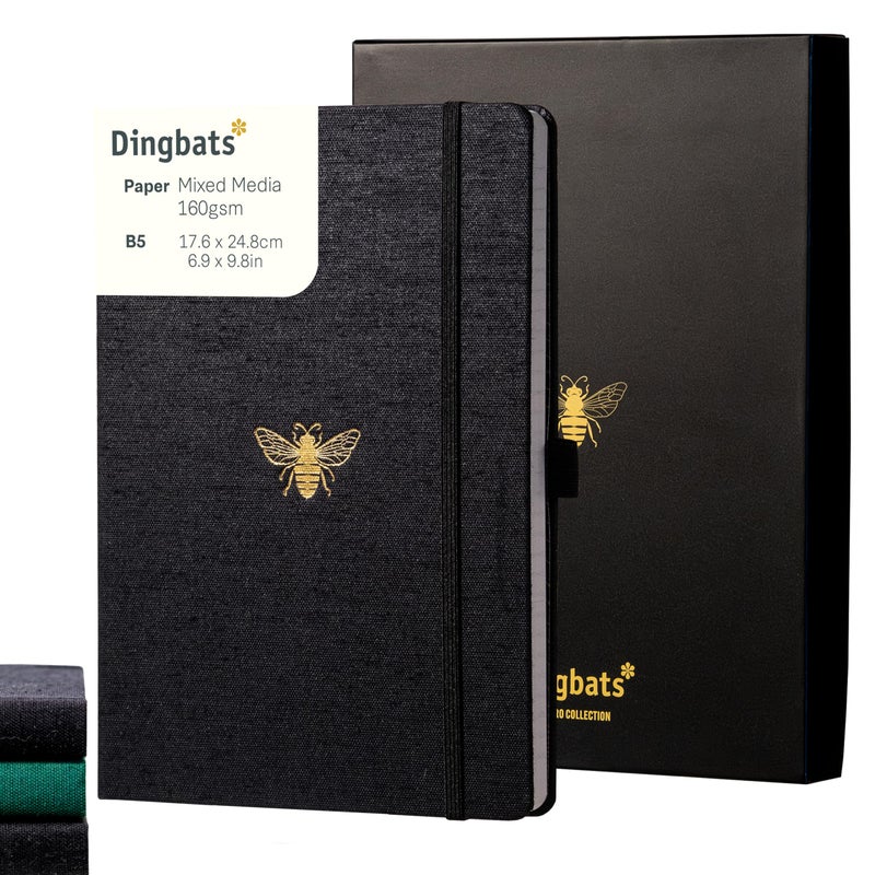 Dingbats* Notebooks Dingbats* Pro Dotted Large B5 Notebook with Gift Box - Black Textile Cover, Thread-Bound Writing Journal - Pocket, Elastic Closure, Bookmark - Image 1