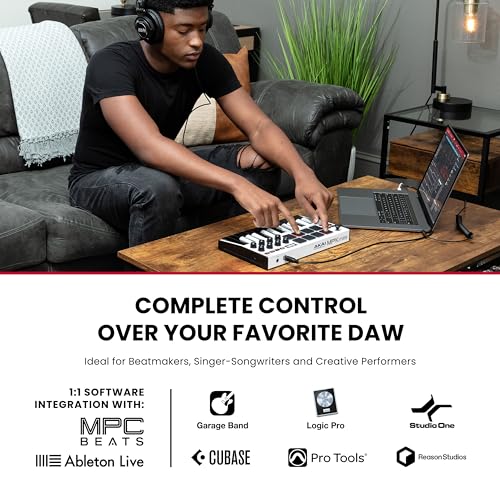 Akai Professional MPK mini MK3 – 25 Key USB MIDI Keyboard Controller With 8 Backlit Drum Pads, 8 Knobs and Music Production Software included (White) - Image 2