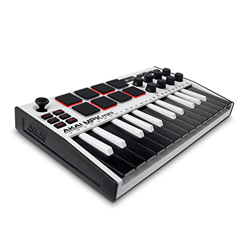 Akai Professional MPK mini MK3 – 25 Key USB MIDI Keyboard Controller With 8 Backlit Drum Pads, 8 Knobs and Music Production Software included (White) - Image 1