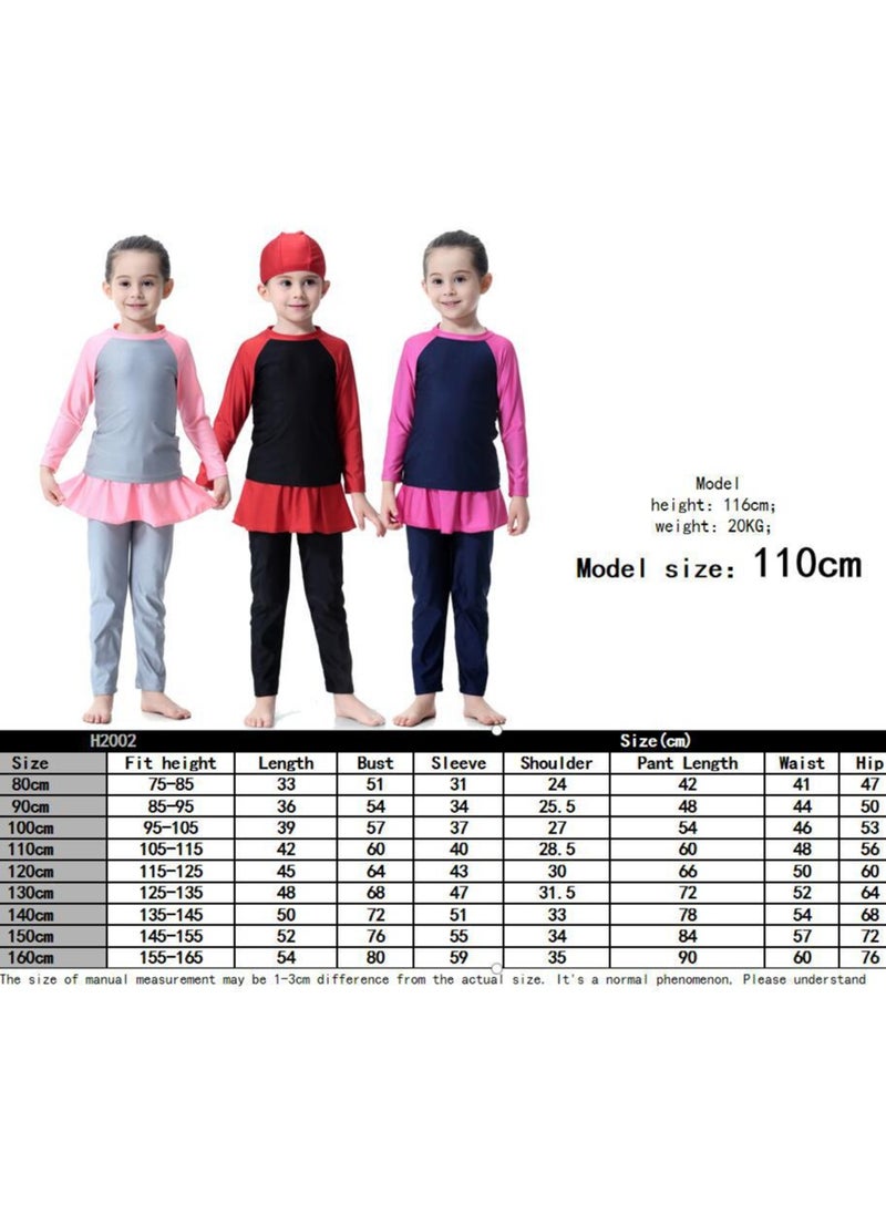 Loquat - 3-Piece Girls Fast Dry Round Neck Split Muslim Conservative Islamic Swimsuit Swimwear With Cap Swimwear Set Blue/Pink - Image 1