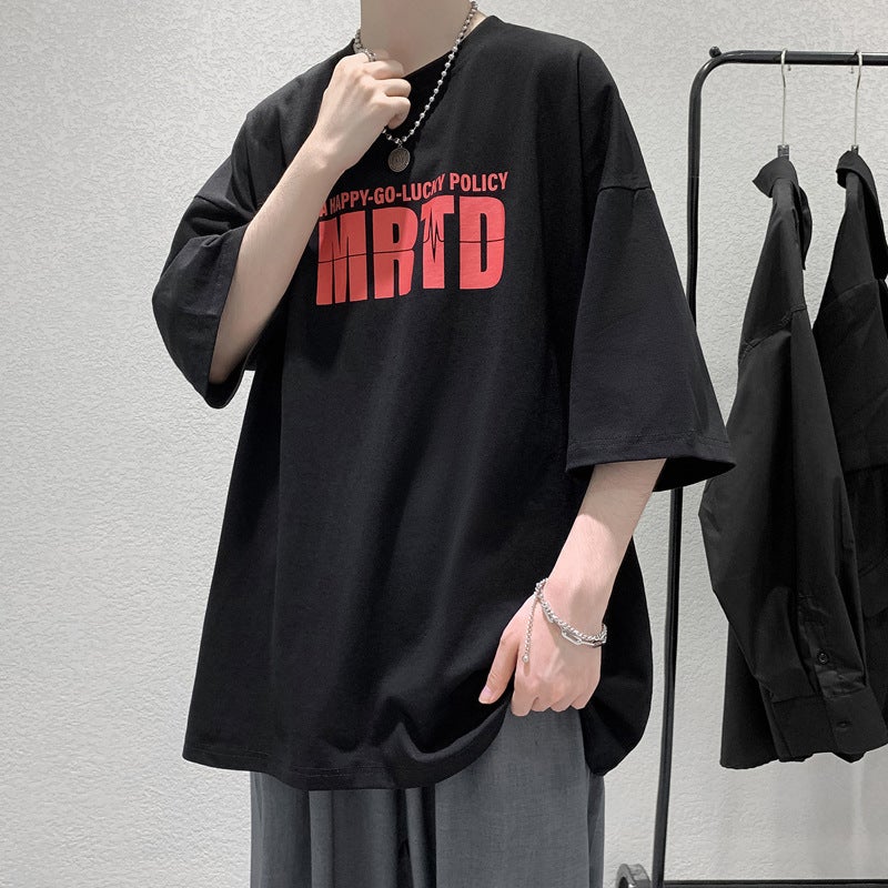 Summer Short-sleeved T-shirt Men's Trendy Brand Half-sleeved Loose All-match bf Harajuku Style Five-point Top Clothes Men's ins Hong Kong Style T-shirt - Image 3