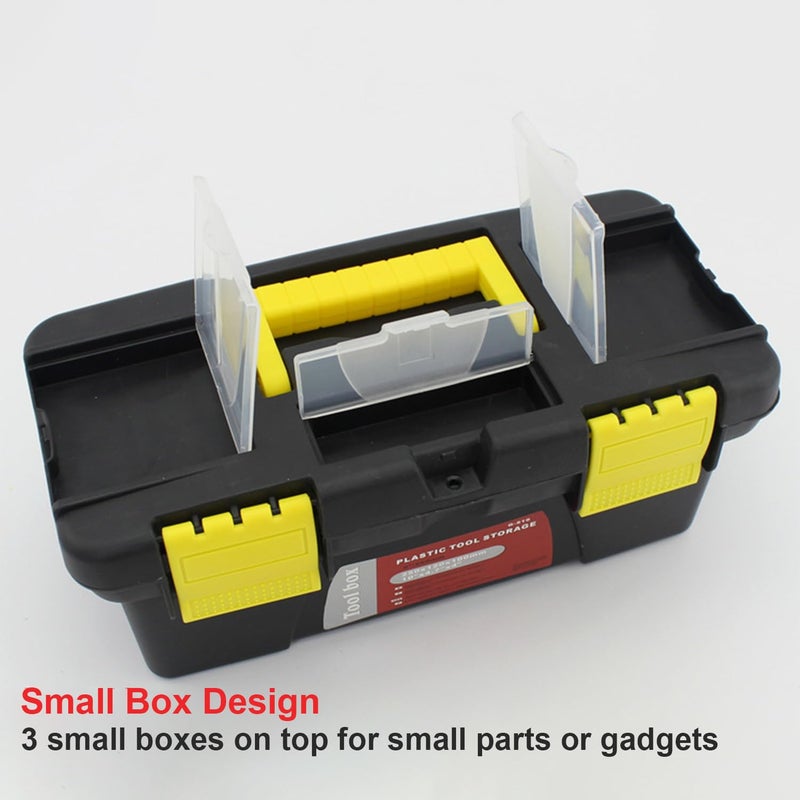 Heyiarbeit 10" Tool Box Plastic Tool Box with Removable Tool Tray Organizer Storage for Tools,Parts,Toys,Art 9.8"x 4.7"x 3.9" Black - Image 3