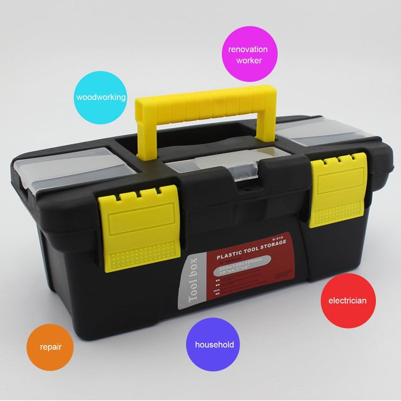 Heyiarbeit 10" Tool Box Plastic Tool Box with Removable Tool Tray Organizer Storage for Tools,Parts,Toys,Art 9.8"x 4.7"x 3.9" Black - Image 4