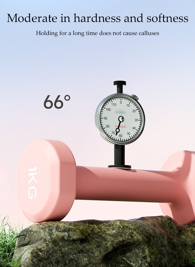 DUNISO 2 قطع دمبل حديد مصبوب مغطى بالمطاط، دمبل سداسي للرياضة واللياقة البدنية، حجم صغير للنساء، 1 كجم*2، معدات تدريب قوة عالية الجودة للاستخدام المنزلي، التمارين، رفع الأثقال، اليوغا، وردي - Image 4