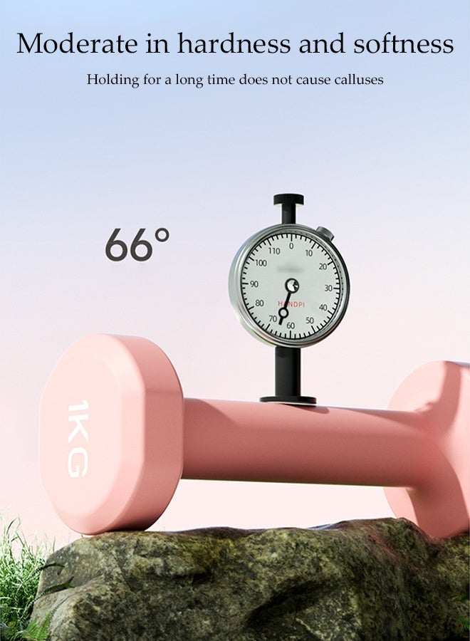 DUNISO 2pcs Rubber Wrapped Cast Iron Dumbbells Sports Fitness Hexagon Dumbbells, Women's Small Size, 1kg*2, High Quality Handheld Strength Training Equipment for Fitness, Home Use, Exercise, Weightlifting, Yoga, Pink - Image 5