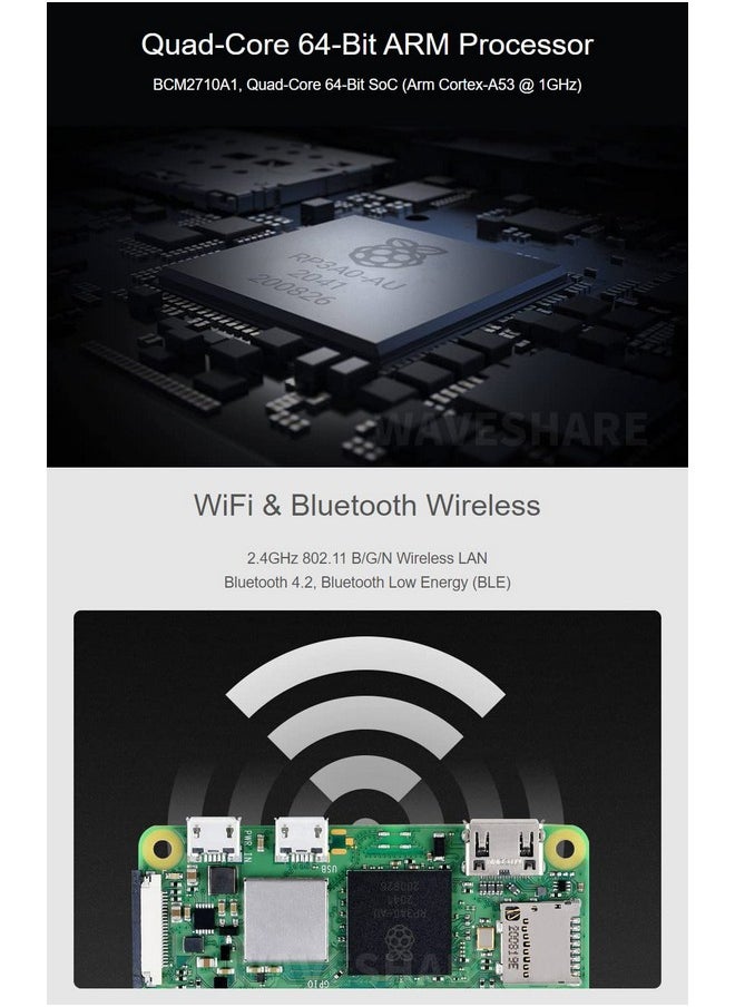 Waveshare - Waveshare Package C Compatible with Raspberry Pi Zero 2 WHC Bundle with Zero V1.3 Camera Power Supply 5V/3A Micro Card 16GB Card Reader and So On (7 Items) with Pre-Solder Color Coded Pinheader - Image 1